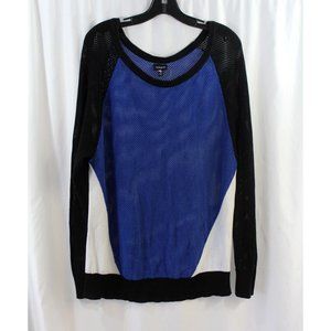 Torrid‎ Womens Blue Black White Mesh Knit Long Sleeve Cotton Blend Top 3/3X